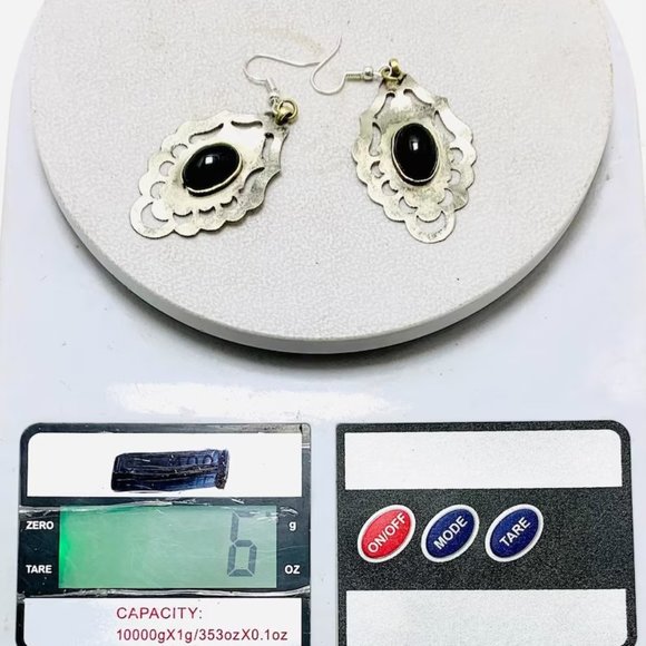 Vintage Turkmen Earrings With Black Onyx, Silver Boho Dangling Earrings, Turkmen - Picture 7 of 9